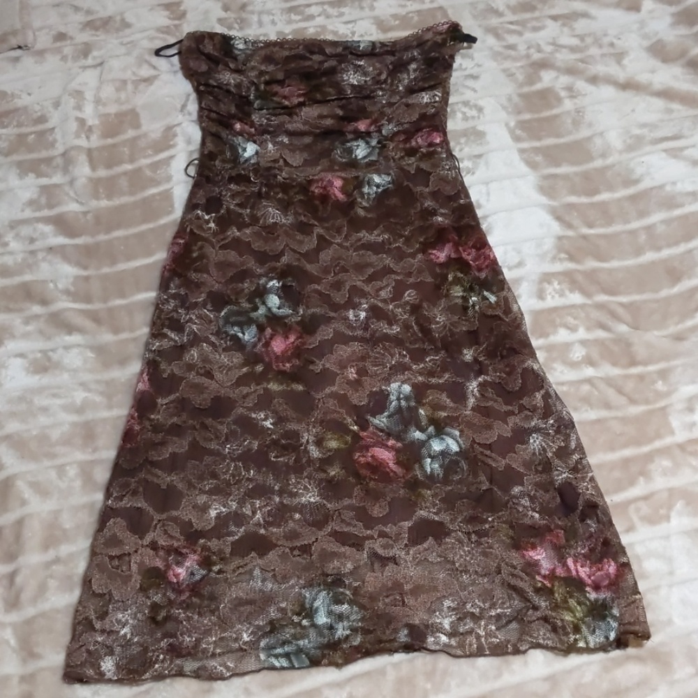 Brown Strapless Lace Dress